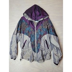 Vintage New York Classics Women's SZ M Zip Up Jacket Hooded 80s 90s Pattern